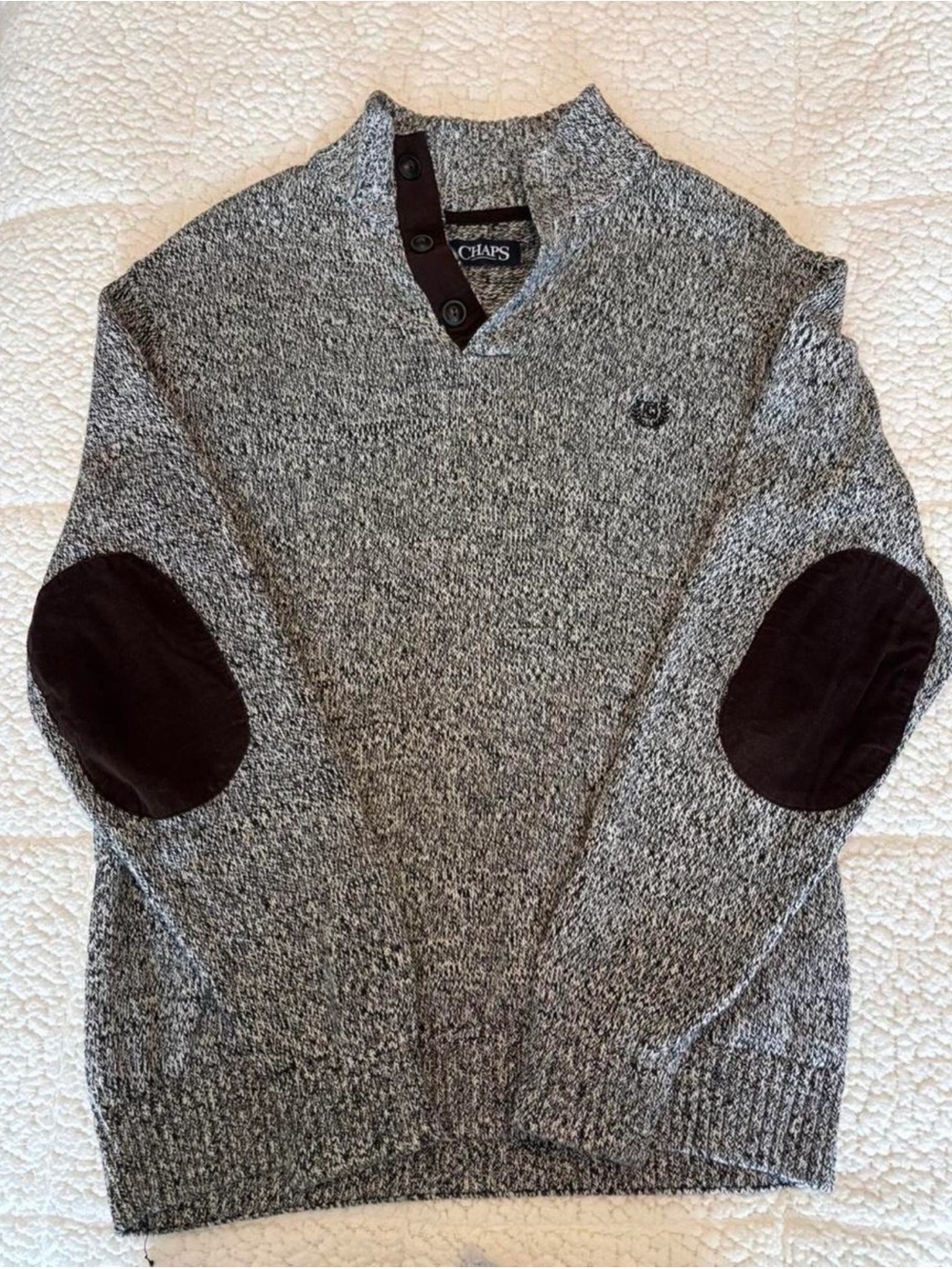 Chaps Gray Cowl Neck Sweater with Elbow Patches